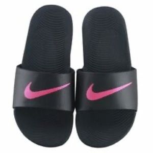 Black and Hot Pink Nike Women Slides